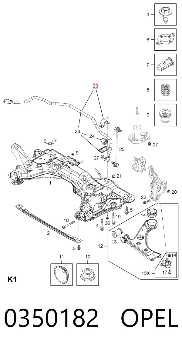 Stabilizator przedni 0350182 Opel