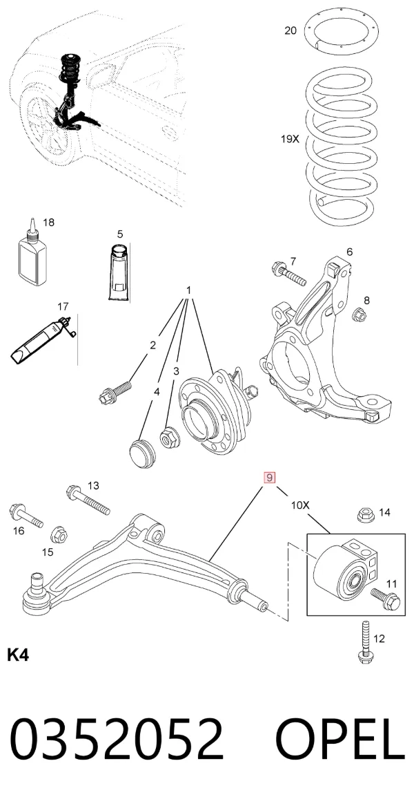 Wahacz zawieszenia przedniego dolny prawy 0352052 Opel