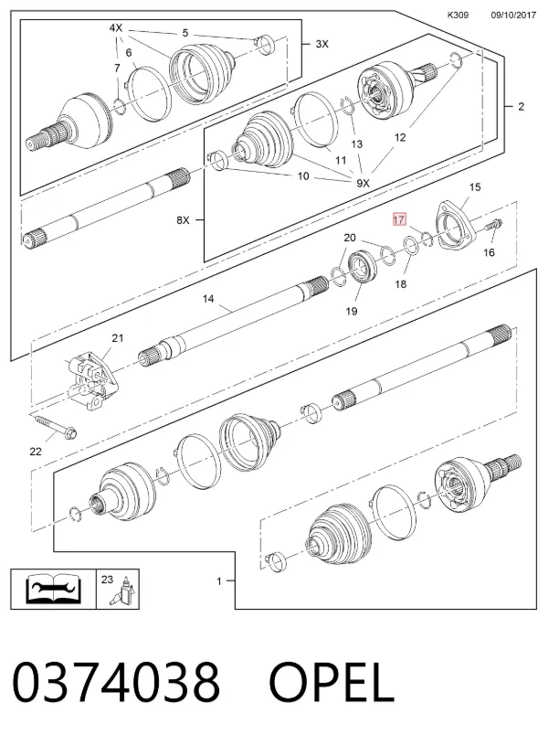 Półoś napędowa przednia prawa 0374038 Opel