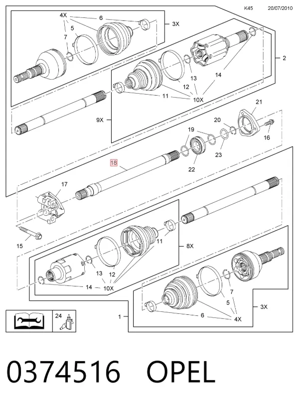 Wał napędowy półosi pośredni 0374516 Opel