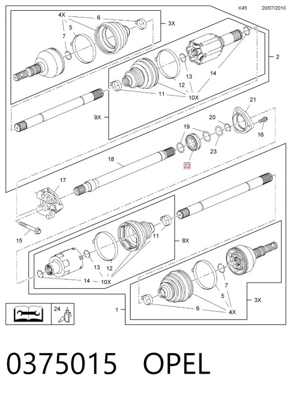 Łożysko podwieszane półosi przedniej 0375015 Opel