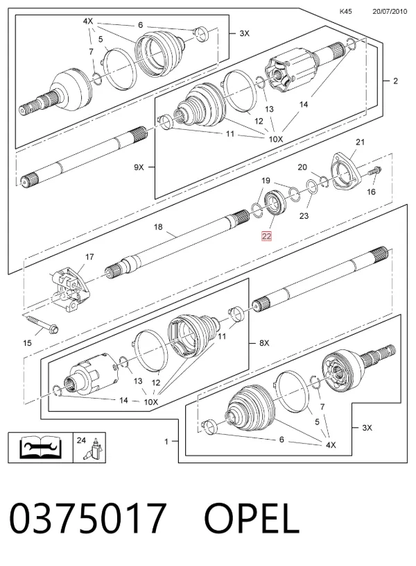 Łożysko podwieszane półosi przedniej 0375017 Opel