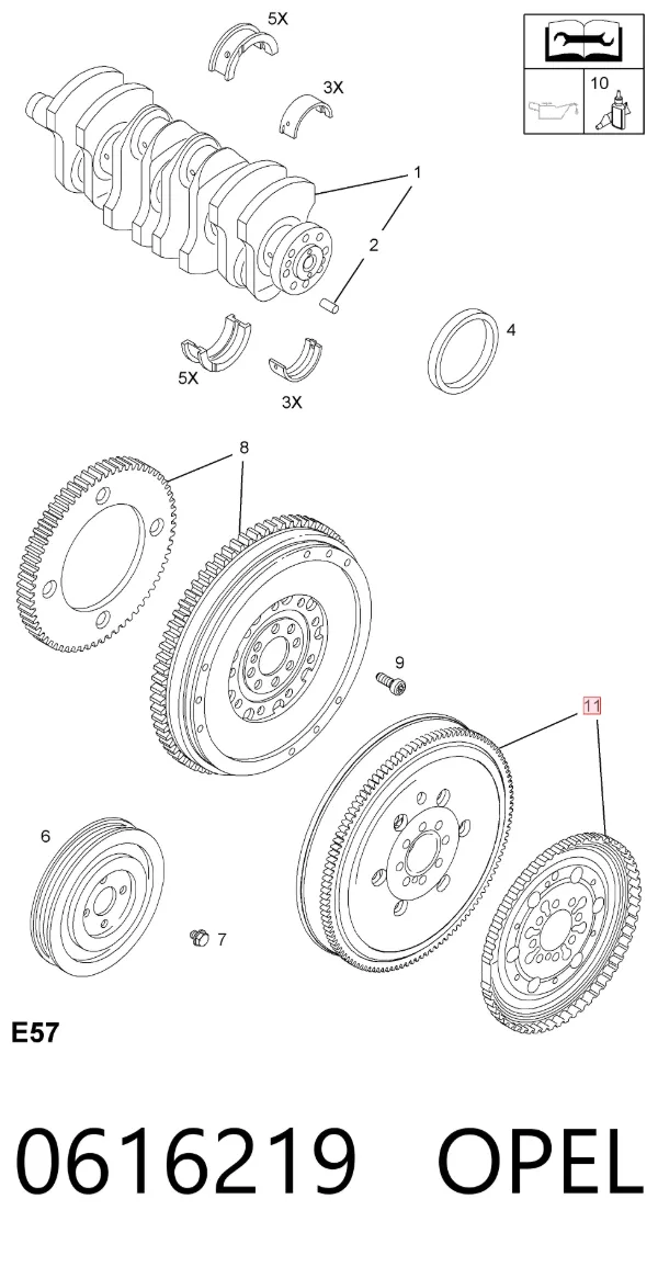 Koło zamachowe silnika 0616219 Opel