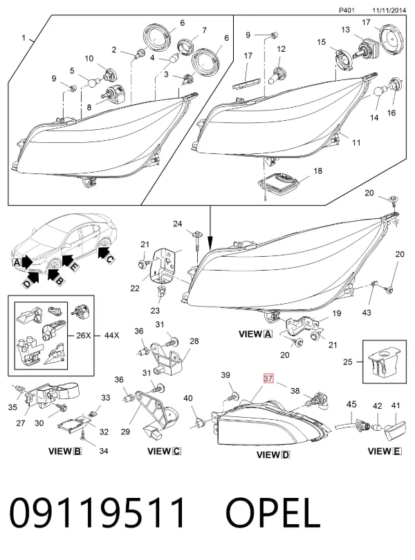 Lampa przeciwmgielna lewa Opel Vectra B