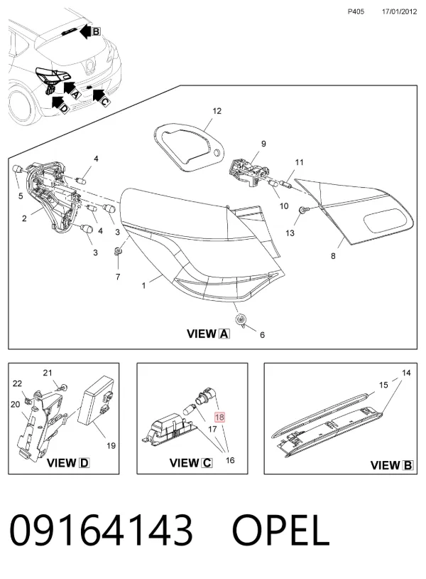 Lampa oświetlenia tylnej tablicy rejestracyjnej 09164143 Opel