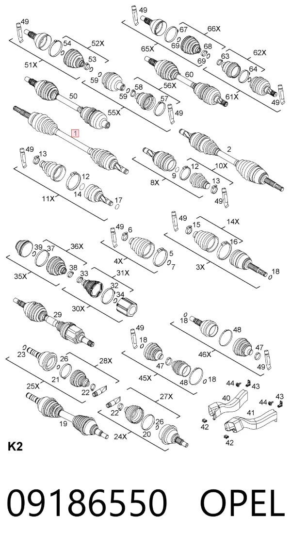 Półoś napędowa przednia 09186550 Opel