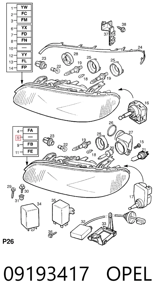 Reflektor lewy Opel Omega B