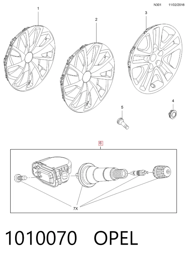 Czujnik ciśnienia w oponach 1010070 Opel