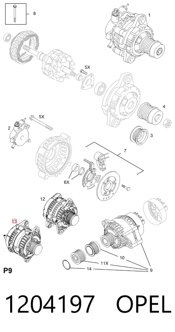 Alternator 1204197 Opel