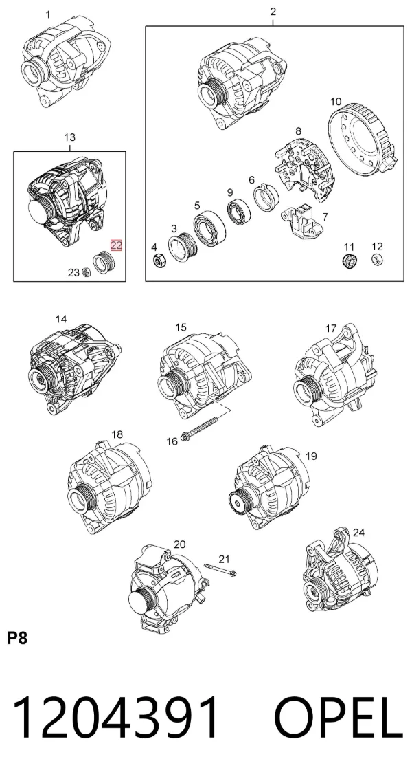 Koło pasowe alternatora 1204391 Opel