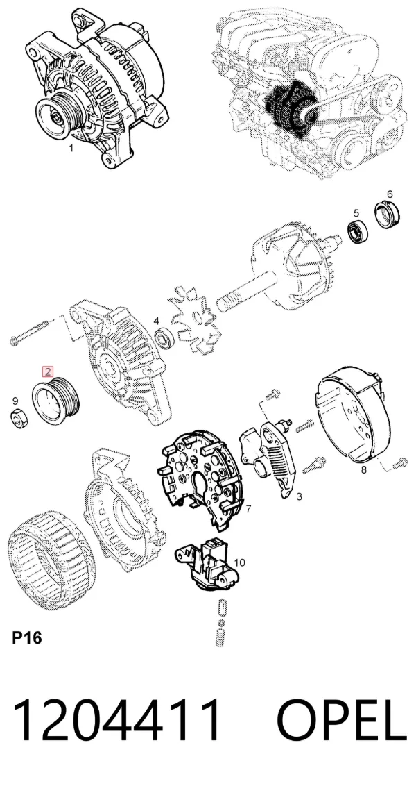 Koło pasowe alternatora 1204411 Opel