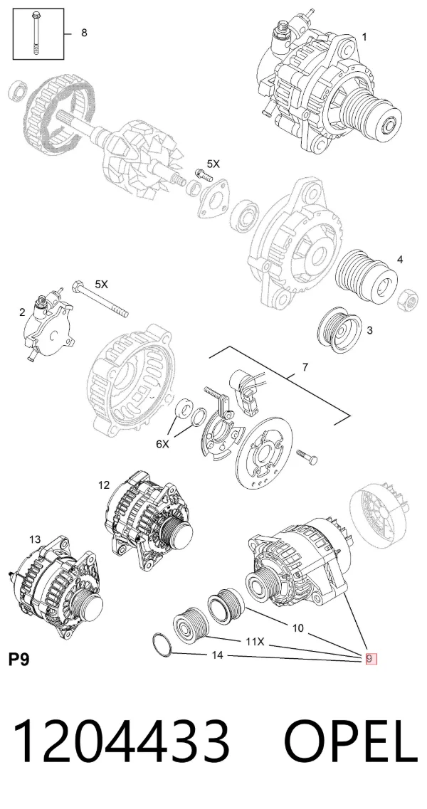 Alternator 1204433 Opel