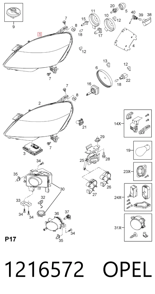 Reflektor prawy 1216572 Opel