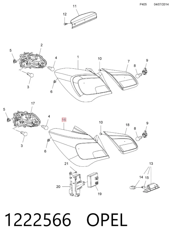 Lampa zespolona tylna prawa zewnętrzna 1222566 Opel