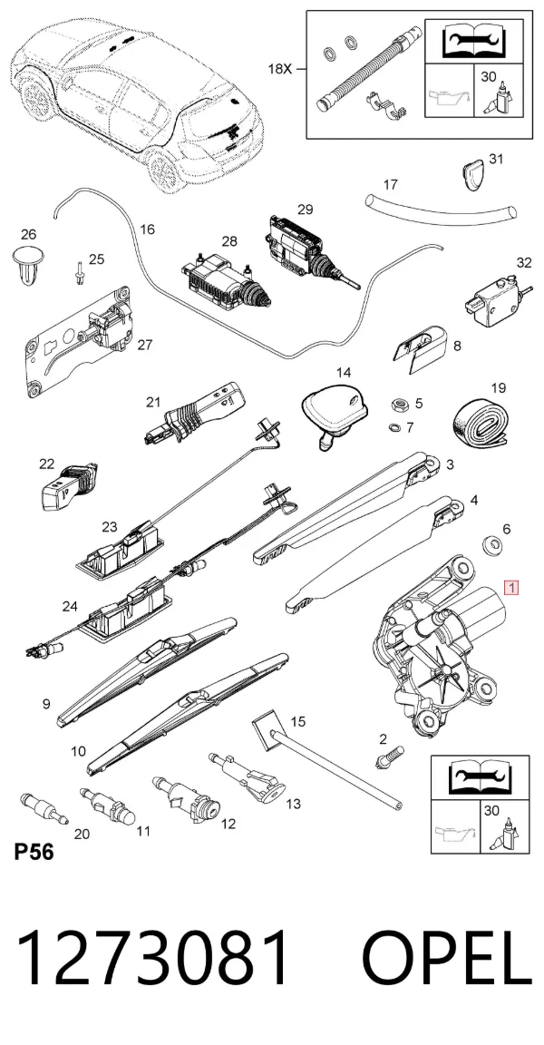 Silniczek wycieraczki tylnej szyby 1273081 Opel