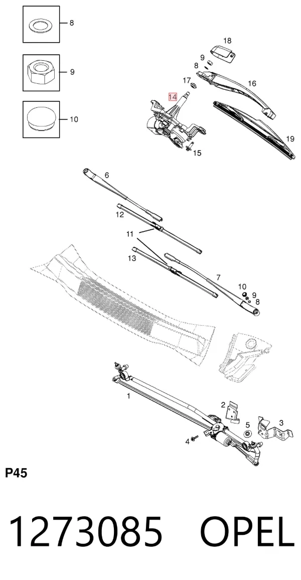 Silniczek wycieraczki tylnej szyby 1273085 Opel