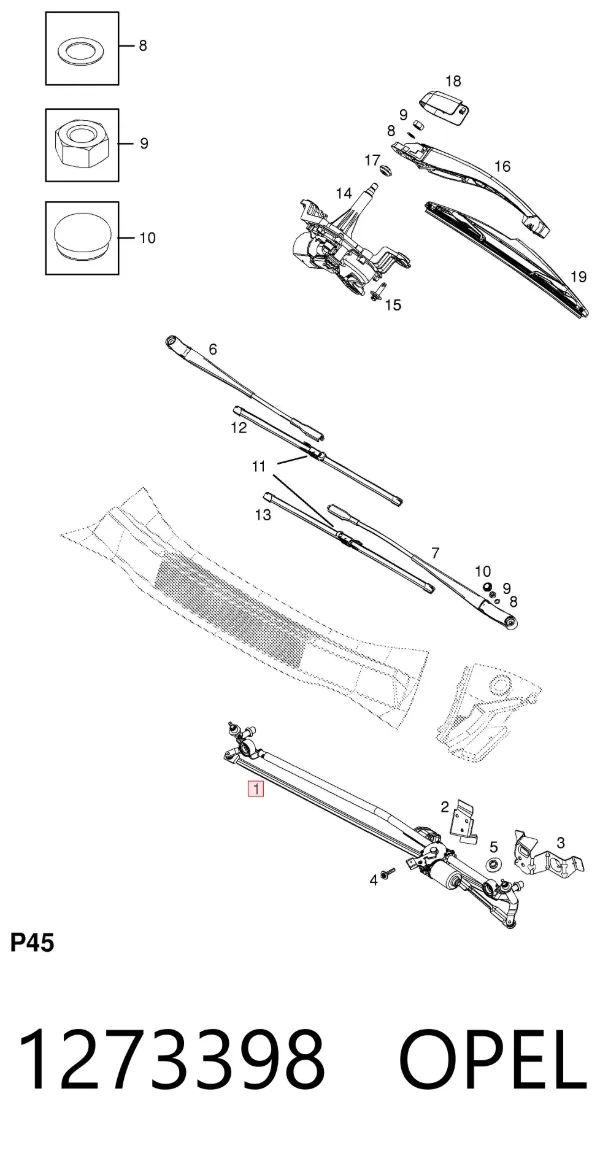Mechanizm wycieraczek 1273398 Opel