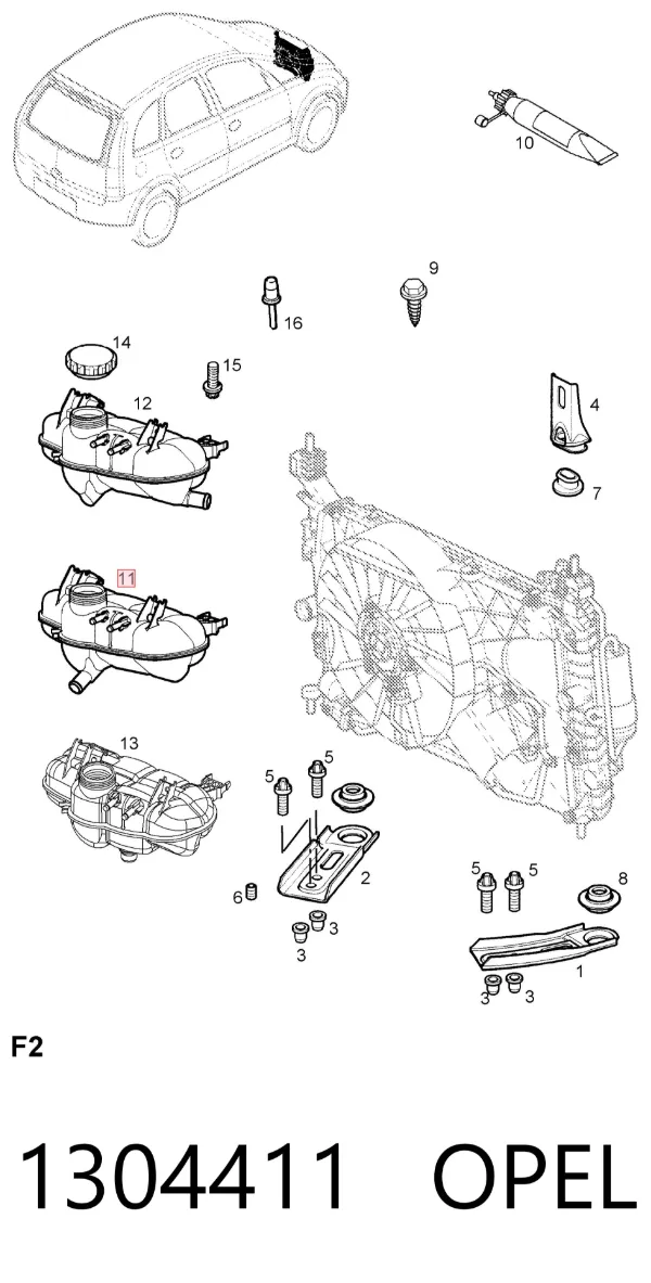 Zbiorniczek wyrównawczy układu chłodzenia 1304411 Opel