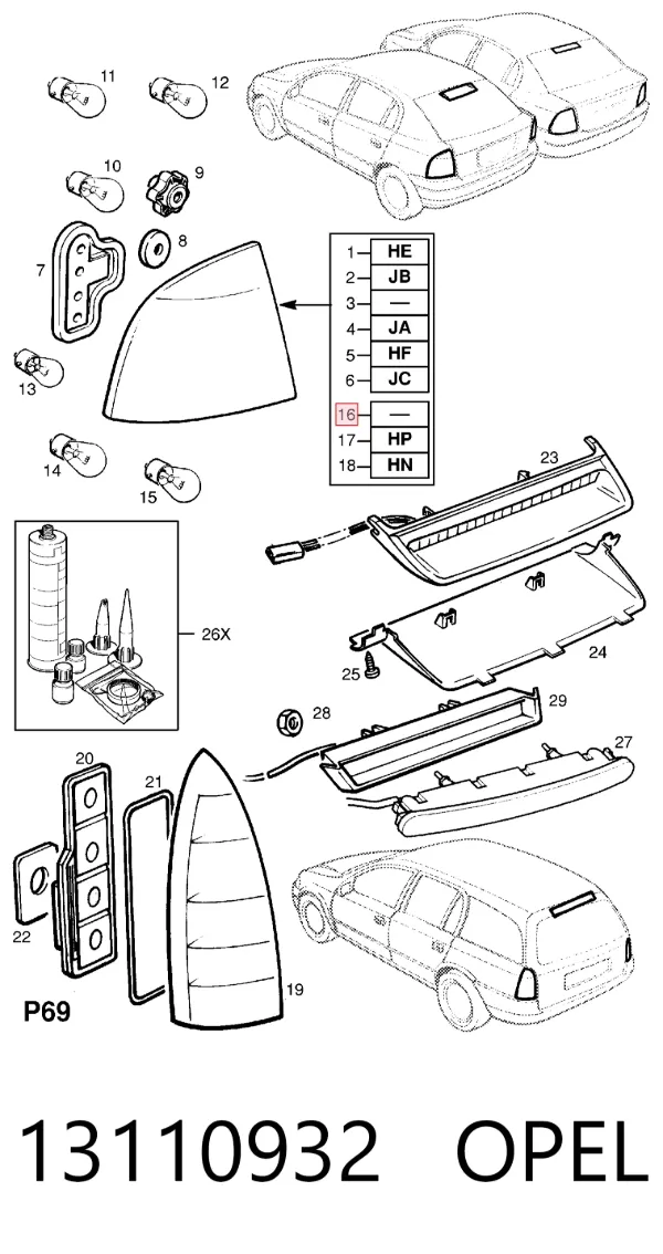 Lampa zespolona tylna lewa 13110932 Opel