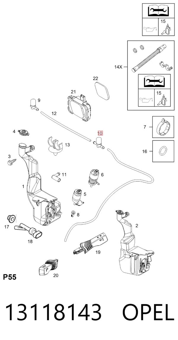 Dysza spryskiwacza szyby przedniej lewa 13118143 Opel