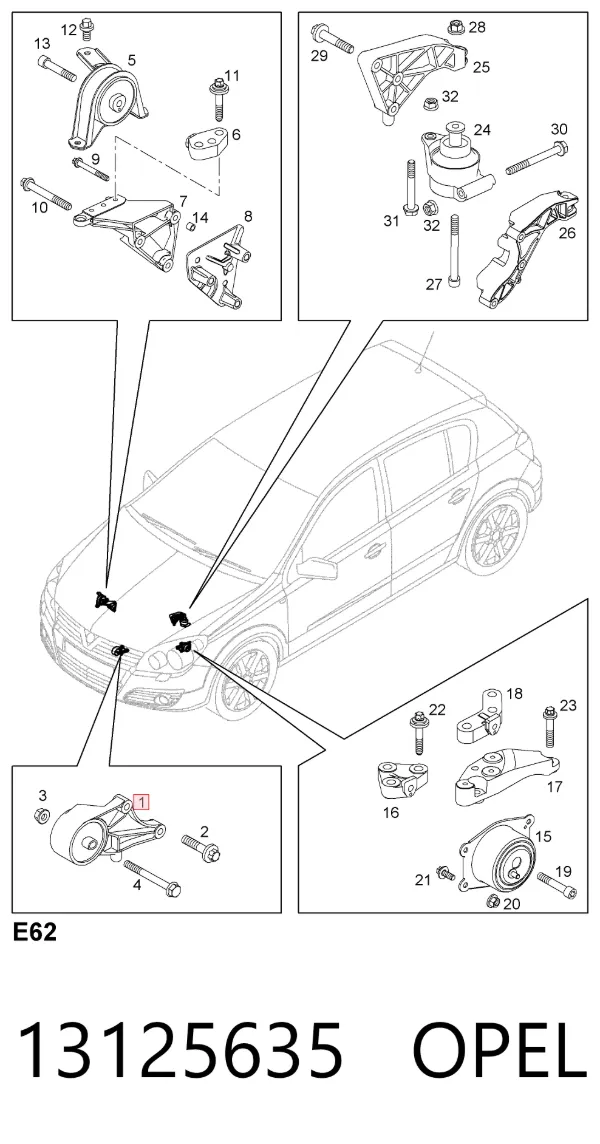 Poduszka (podpora) silnika przednia 13125635 Opel
