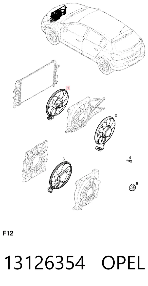 Wentylator elektryczny układu chłodzenia kompletny (silnik+wirnik) 13126354 Opel
