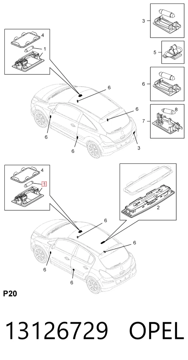 Lampka oświetlenia kabiny 13126729 Opel
