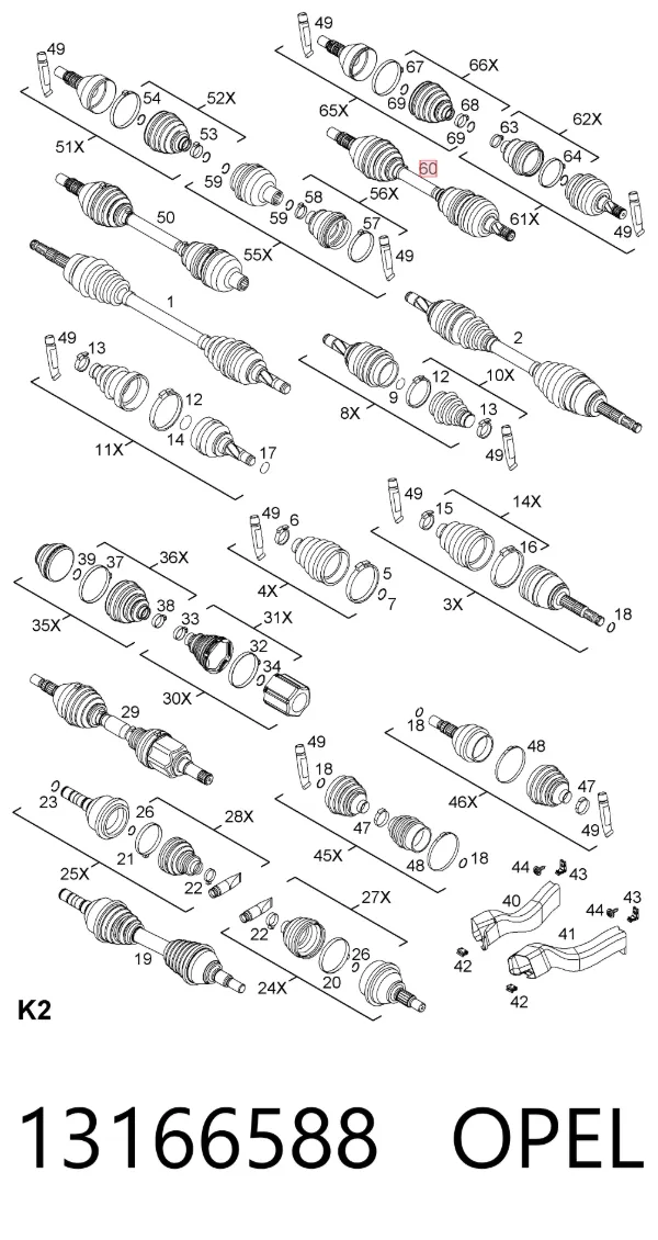 Półoś napędowa przednia lewa 13166588 Opel