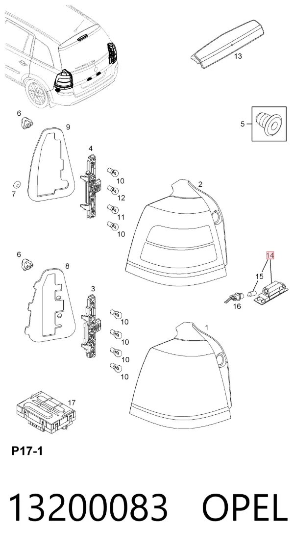 Lampa oświetlenia tylnej tablicy rejestracyjnej 13200083 Opel