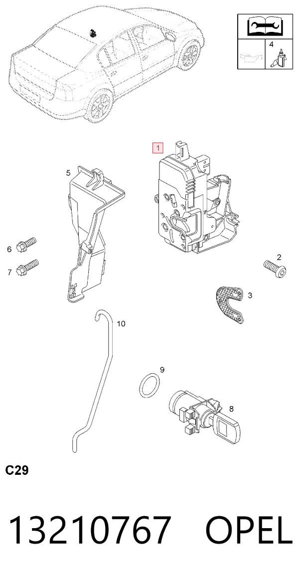 Zamek drzwi przednich lewych 13210767 Opel