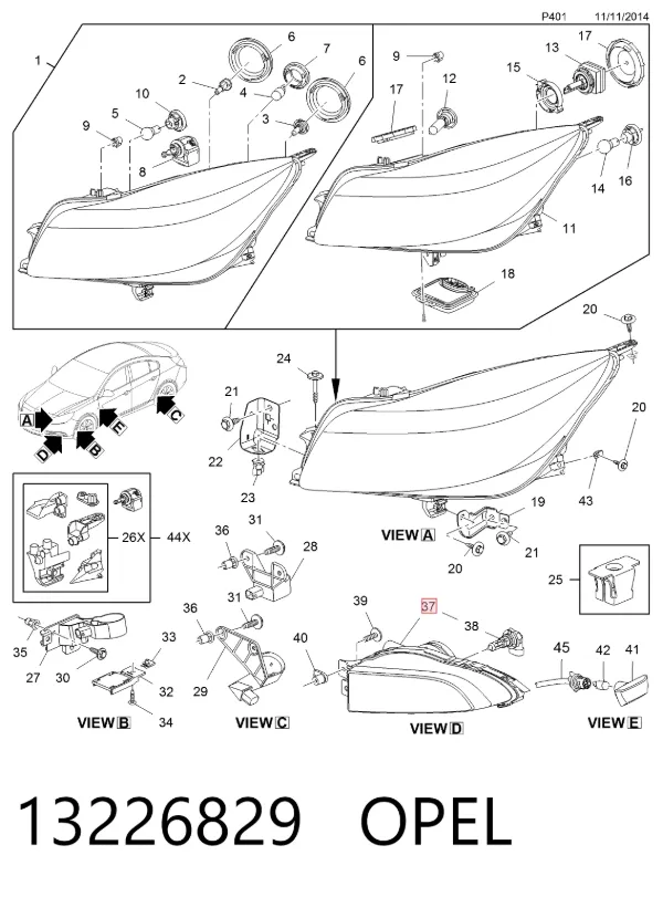 Lampa przeciwmgielna prawa 13226829 Opel