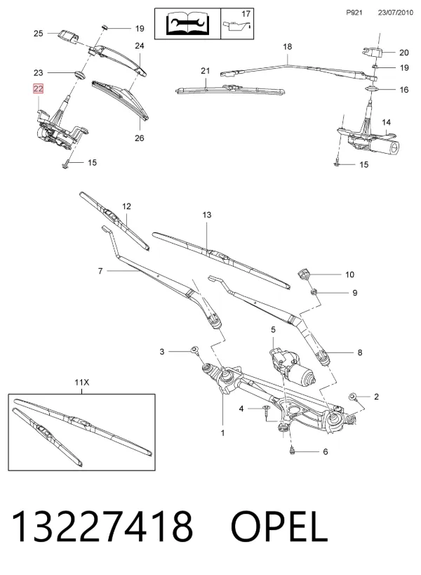Silniczek wycieraczki tylnej szyby 13227418 Opel
