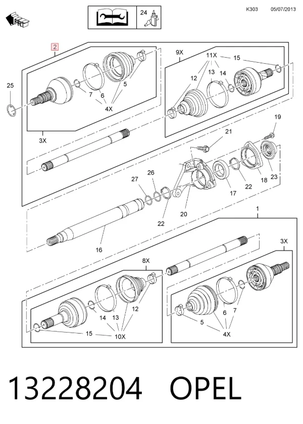 Półoś napędowa przednia lewa 13228204 Opel