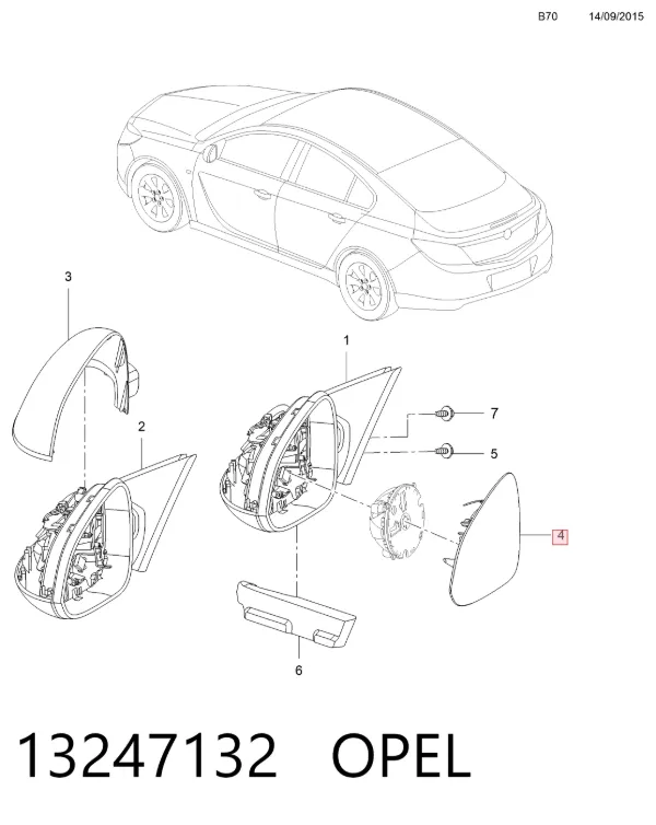 Wkład lusterka wstecznego prawego 13247132 Opel
