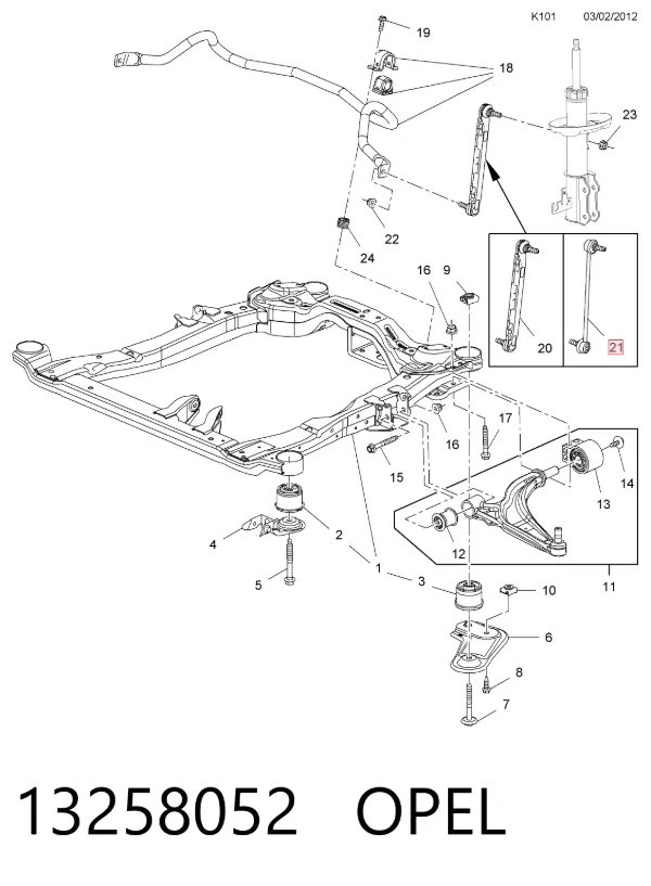 Łącznik stabilizatora przedniego 13258052 Opel