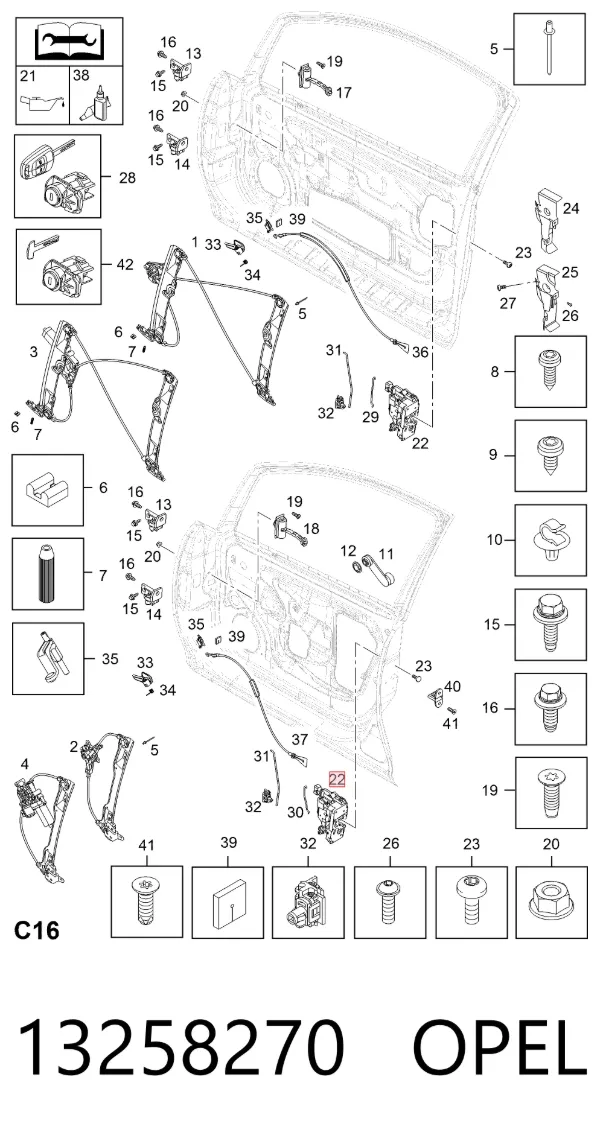 Zamek drzwi przednich lewych 13258270 Opel