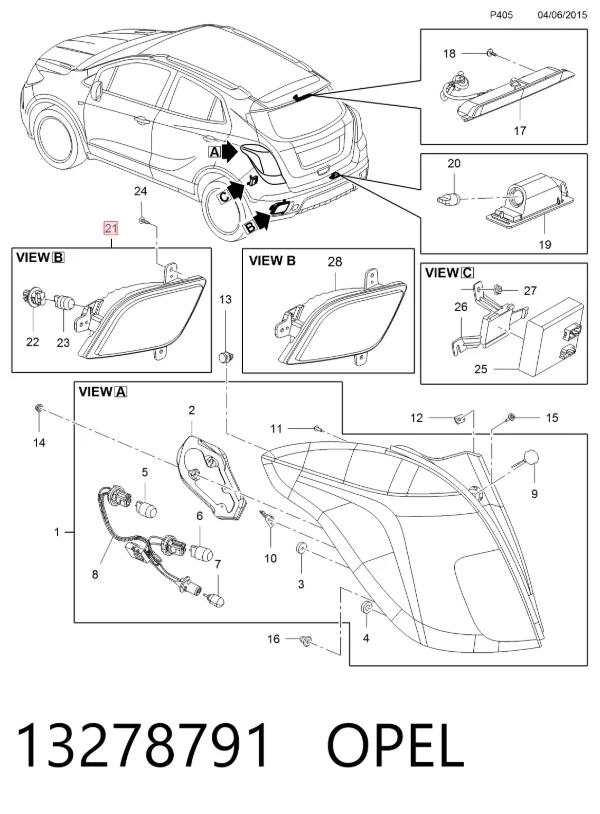 Przednia lampa przeciwmgielna tylna prawa 13278791 Opel