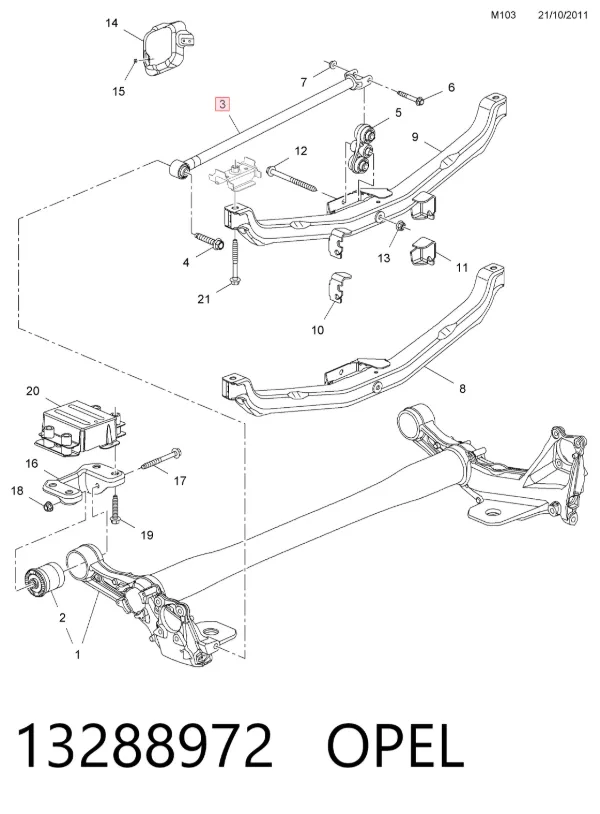 Silentblock drążka poprzecznego (zawieszenia tylnego) 13288972 Opel