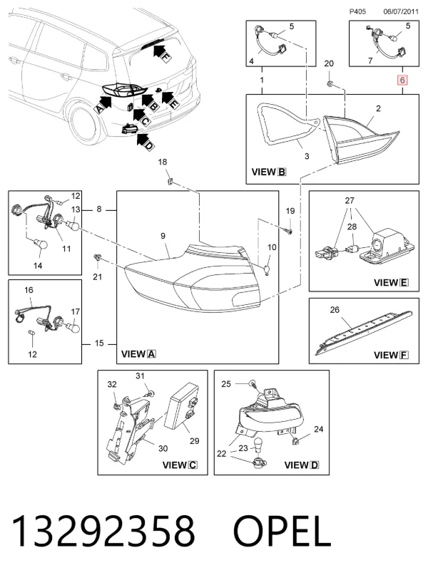 Lampa zespolona tylna lewa wewnętrzna 13292358 Opel