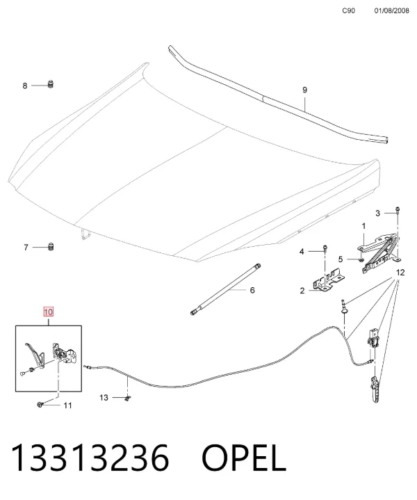 Zamek maski Opel Insignia A