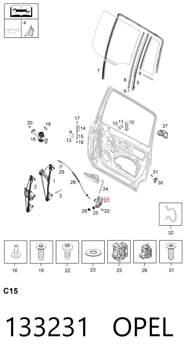 Zamek drzwi tylnych lewych 133231 Opel