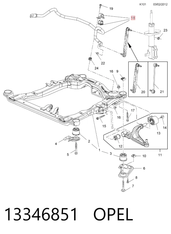 Stabilizator przedni 13346851 Opel