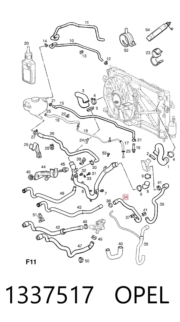 Przewód chłodnicy ogrzewacza (nagrzewnicy), dopływ 1337517 Opel