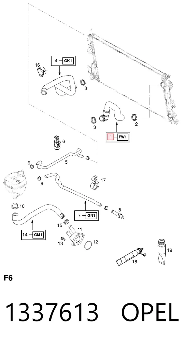 Przewód (króciec) chłodnicy górny 1337613 Opel