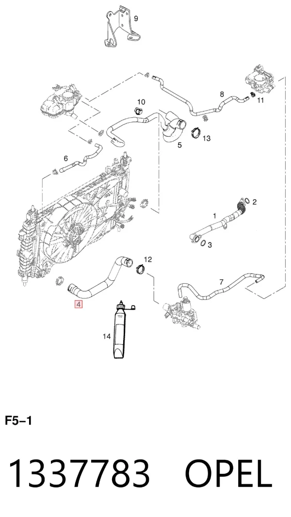 Przewód (króciec) chłodnicy górny 1337783 Opel