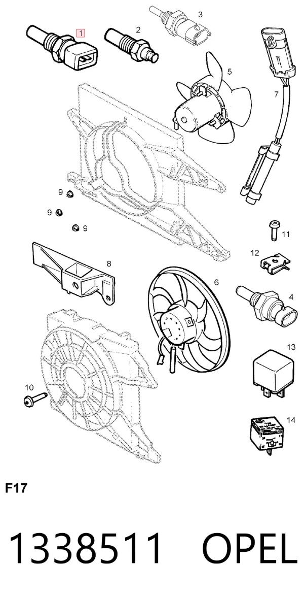 Czujnik temperatury płynu chłodzącego 1338511 Opel