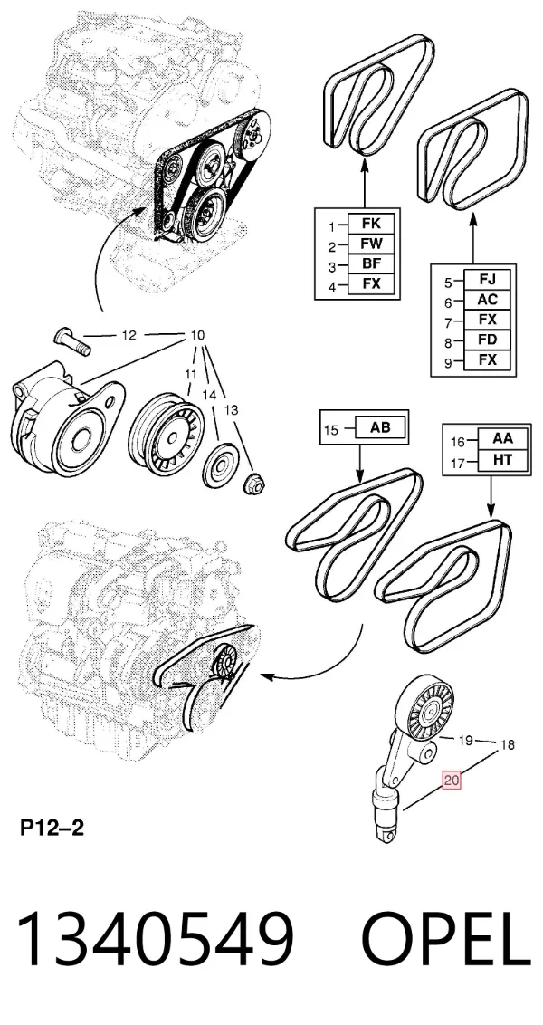 Amortyzator napinacza paska napędowego 1340549 Opel