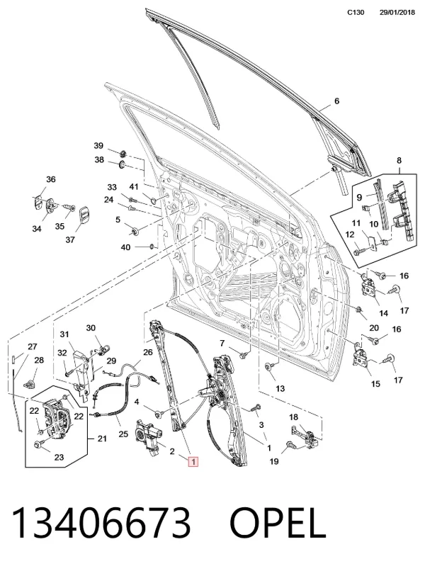 Mechanizm podnoszenia szyby drzwi przednich lewych Opel Astra K