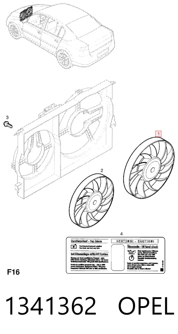 Wentylator elektryczny układu chłodzenia kompletny (silnik+wirnik) 1341362 Opel