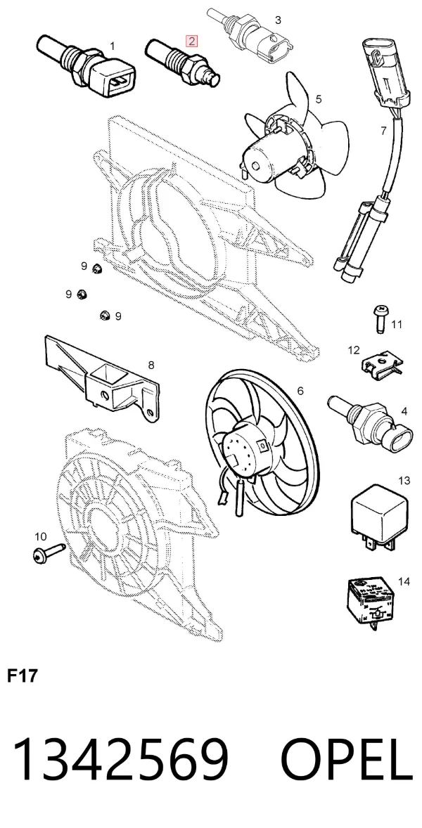 Czujnik temperatury płynu chłodzącego 1342569 Opel